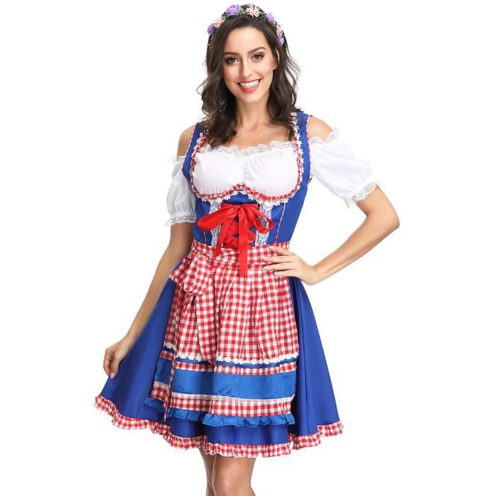 Robe Dirndl Oktoberfest 3 Pièces - Femme - Chemisier, Robe, Tablier - Taille S-XXL