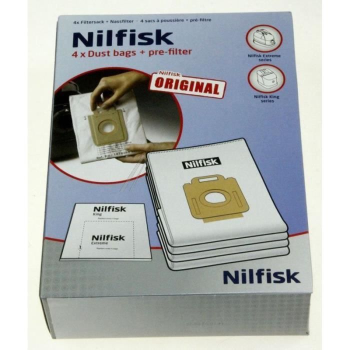 Lot 4 Sacs Poussière + Pré-filtre Nilfisk Originaux – Compatibles Aspirateurs Select & Power