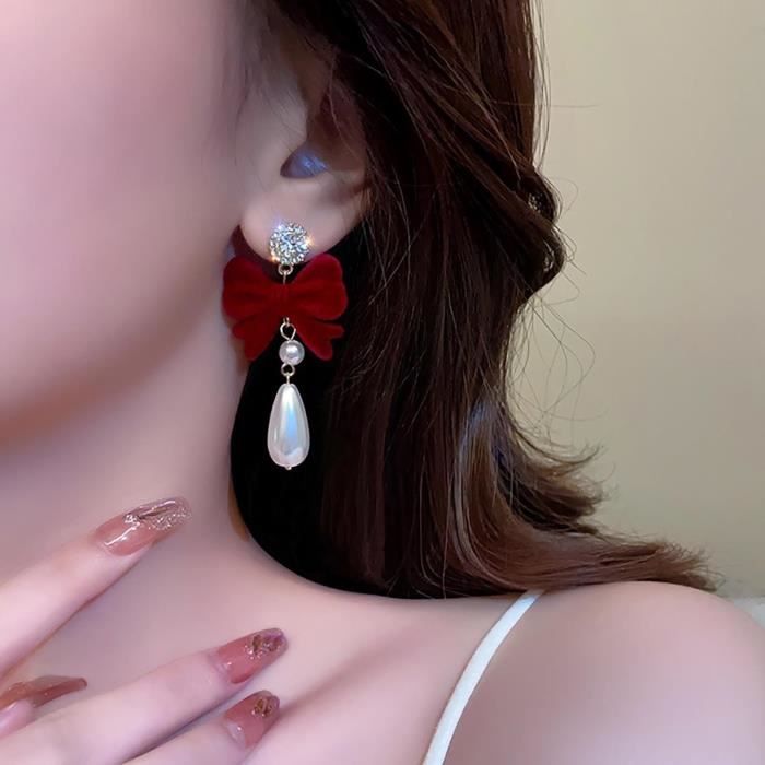 Boucles d'oreilles Noisette Rouge avec Perles et Zirconium en Pr