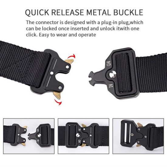 BEO Ceinture tactique, lot de 2 ceintures de travail en nylon avec boucle à  dégagement rapide robuste, ceinture à cliquet pour homme, ceinture tactique  en nylon avec boucle coulissante automatique.