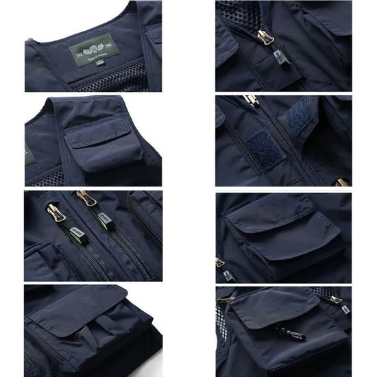 Gilet d'extérieur pour Homme Été Gilet de Travail Gilet de Pêche Léger Respirant Gilet de