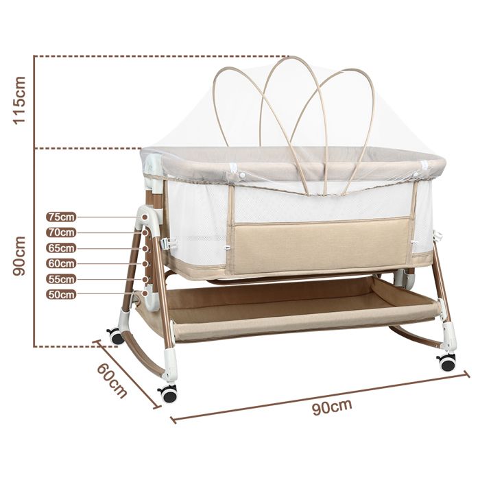 VIIROUD Lit Cododo Bébé 92x58x70-90cm - Berceau Avec Matelas, Moustiquaire, Réglable Blanc Cassé