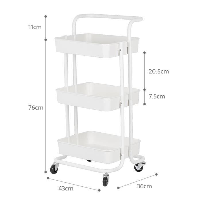 Chariot De Rangement Roulant 3 Niveaux - Étagère Mobile Pour Cuisine, Salle De Bain (69x33x22 Cm)