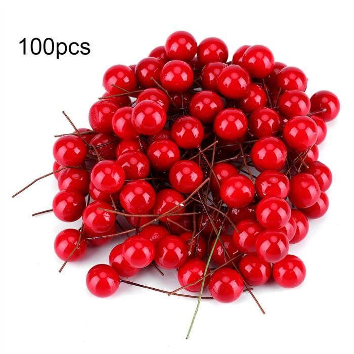 200 Baies Rouges Artificielles De Noël – Décorations En Mousse Avec Tige Métal, 6,3 Cm, Pour Sapin, Guirlande, Couronne, Mariage - 9