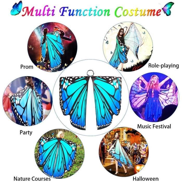 LXYYDS Ailes de Papillon Adulte Cape, Lot de 3 Déguisement Papillon Adulte, Cape d'ailes de Papillon, Cape Femme Papillon avec Masque et Bandeau, Costume de Papillon Femme pour Mascarade Carnaval
