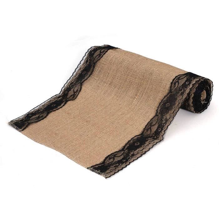 Chemin De Table En Jute Et Dentelle 30x275 Cm - Naturel - Déco De Table Mariage, Fête Champêtre