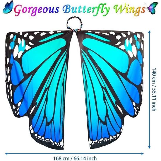 Ailes Papillon Déguisement Femme - Cape Avec Bandeau Et Autocollants (55x66 Pouces, Polyester)