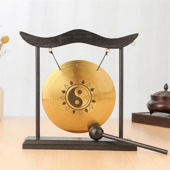 lachineuse - Gong sur Socle Bouddha Rieur - Gong Tibétain Buddha - Déco