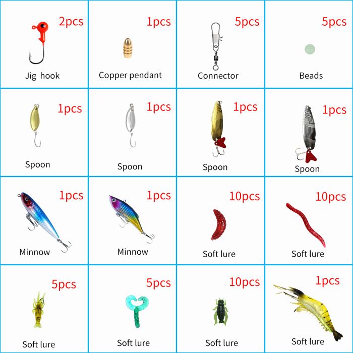 Kit De Leurres De Pêche 104 Pièces - Boîte Transparente - Pour Truite, Brochet, Eau Douce/Salée