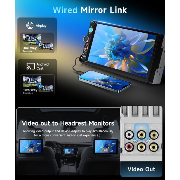 VECHTEL DAB /DAB autoradio 2 Din met draadloze Carplay Android auto, 7