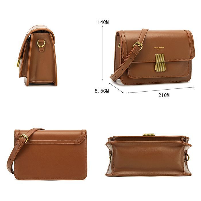 Sac Bandoulière David Jones - Cuir PU - Format Rectangle - Marron Cognac