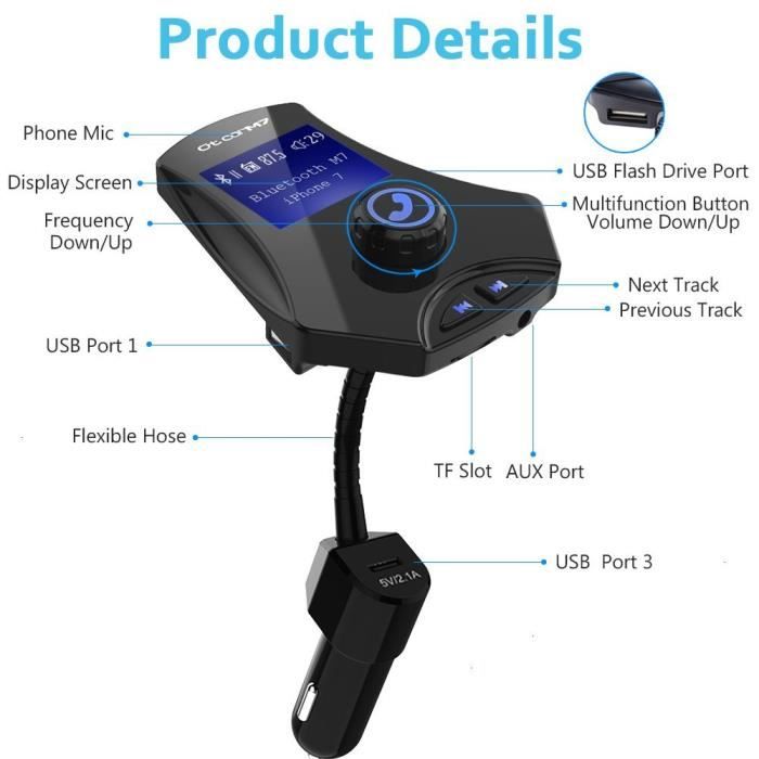 ClearCast - Adaptateur voiture musique - Transmetteur FM Bluetooth