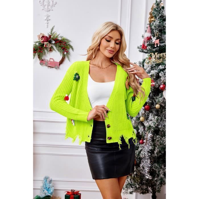 Gilet De Noël Femme Cardigan Tricoté Chaud - Pull Oversize Élégant Avec Boutons Et Motif Renne