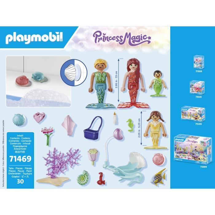 Playmobil 71469 Famille De Sirènes – 4 Figurines, Coquillages, Poussette Sous-marine – Matériaux Recyclés – Dès 4 Ans