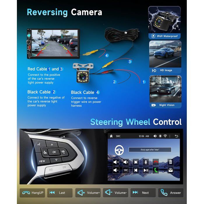 Autoradio 2 Din Avec Carplay Android Auto Sans Fil, 7 Pouces