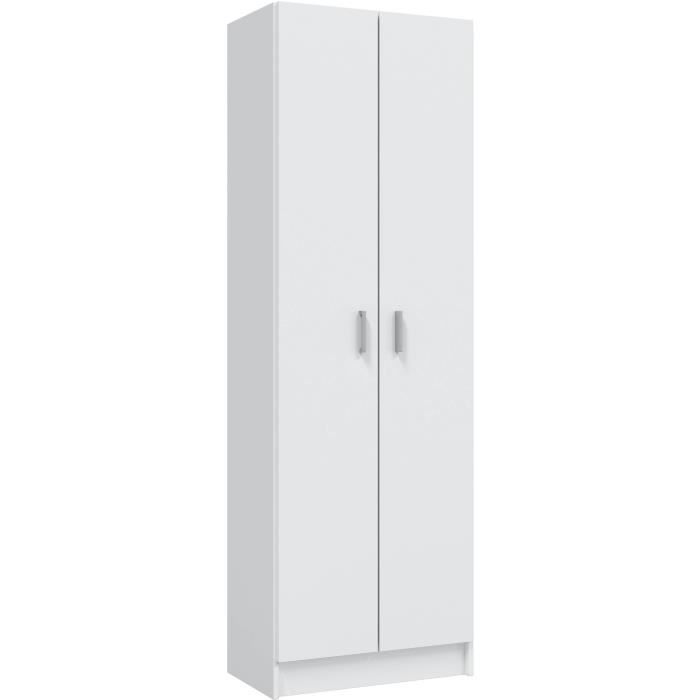 Armoire rangement chaussures - meuble dentrée - 2 portes avec étagères- L59 x P37 x H180 cm - Basic
