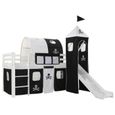 LEXLIFE Lit mezzanine enfant avec toboggan et échelle - 90 x 200 cm - Lit surélevé en bois pinède Style pirate - Noir et blanc-0