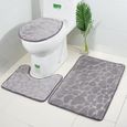 3 pièces tapis de bain kits flanelle coeurs en relief antidérapant baignoire baignoire U-forme tapis de toilette couverture(gris)-0