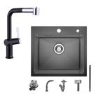 CECIPA MAX Evier cuisine 1 Bac 50×45CM inox Noir anthracite,mitigeur de cuisine extractible avec 2 Fonctions douchette