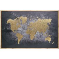 Atmosphera - Toile  imprimée avec cadre thème carte du monde 58 x 88 cm Noir/doré