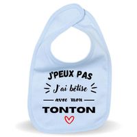 Bavoir bébé "J'peux pas j'ai bêtise avec Tonton " Bleu à offrir cadeau de naissance du nouveau-né et parents la famille s’agrandit