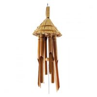 Carillon à vent en bambou décor chapeau de paille Beige
