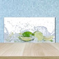Tulup 100x50cm Crédence de cuisine sur verre sécurité:- Nourriture boissons - Limes Eau - Vert Gris Mixte