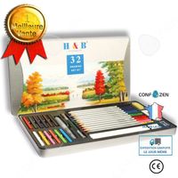 CONFO® Ensemble de peinture 32 pièces stylo charbon de bois blanc soluble dans l'eau ensemble de crayons de couleur peinture fine ar