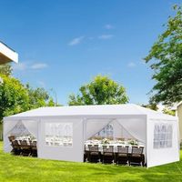 FCH 3x9M Tonnelle Tente de Réception avec FenêtresTente de Jardin Protection Contre Soleil et Pluie,Blanc,8 Morceau de Tissu