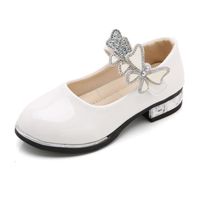 Ballerines à Talon Enfant Fille - Chaussures de Princesse pour Déguisement Soirée Cérémonie Mariage - Blanc - PU