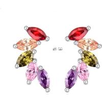 Boucles d'Oreille Contour Lobe Cristal Multicolore Argent 925