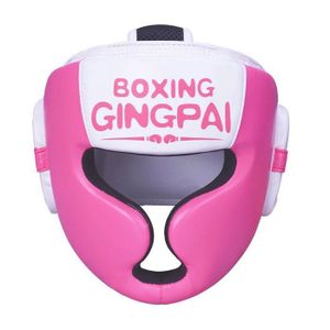 CASQUE DE BOXE - COMBAT Casque de boxe - combat,Casque de boxe en cuir PU pour enfants,protège-tête,équipement de sauna,MMA,Muay Thai- HL Pink white
