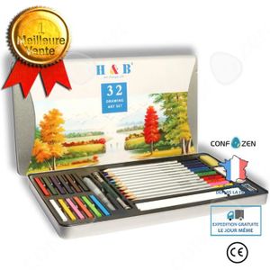KIT DE DESSIN CONFO® Ensemble de peinture 32 pièces stylo charbon de bois blanc soluble dans l'eau ensemble de crayons de couleur peinture fine ar