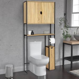 COLONNE - ARMOIRE WC IDMARKET Meuble WC 3 en 1 avec armoires de rangement DETROIT design industriel Naturel