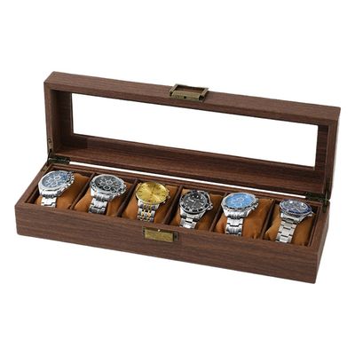 Boîte à Montres En Bois 6 Emplacements - Avec Tiroir Et Couvercle En Verre - Fabriquée à La Main - 13