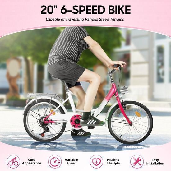 Vélo Pliable 20 Pouces HPDTZ - 7 Vitesses, Freins V-Brake, Acier Carbone, Siège Cuir Synthétique - 6
