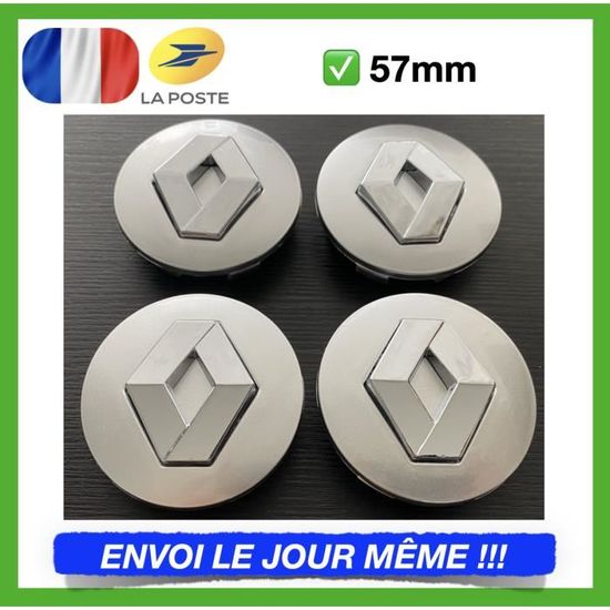 4X CACHE MOYEU CENTRE DE ROUE Pour RENAULT GRIS 57MM Embleme Logo Insigne Jante