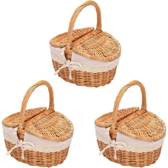 Lot De 3 Paniers En Osier Faits À La Main Avec Poignée, Panier De Pique