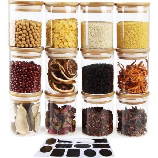 Lot De 2 Bocaux Conservation Verre Borosilicaté + Couvercle Bois Hermétique - 600 Ml Chacun - Idéal Pour Sucre, Pâtes, Noix, Café, Bonbons - Labina