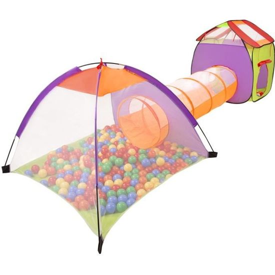 Tente de jeux Selonis 3 en 1 avec tunnel et 100 balles pour enfants - Multicolore: Jaune-Vert-Bleu-Rouge-Orange