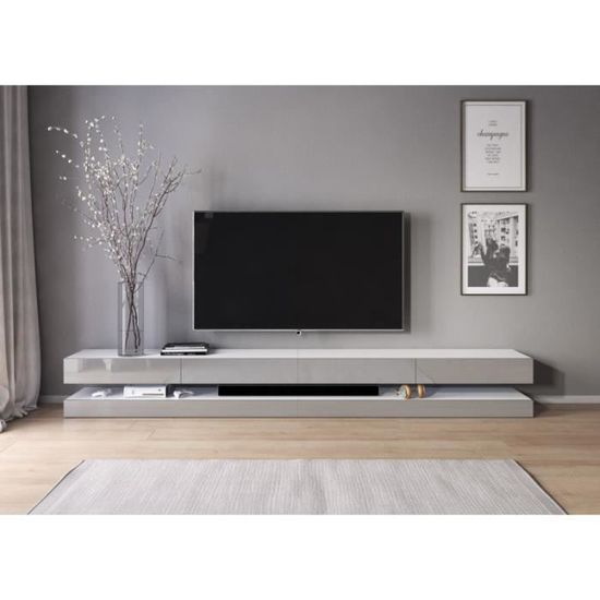 3xeLiving Meuble TV innovant et moderne Sajna 280cm blanc / gris brillant
