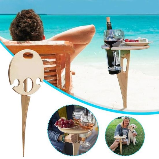 Table à Vin Pliante Extérieure En Bois – Support Portable Pour Pique-Nique Et Camping