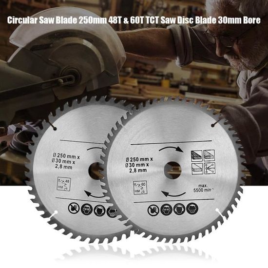 2 Lames De Scie Circulaire 250mm TCT 48T Et 60T - Alésage 30mm Pour Bois