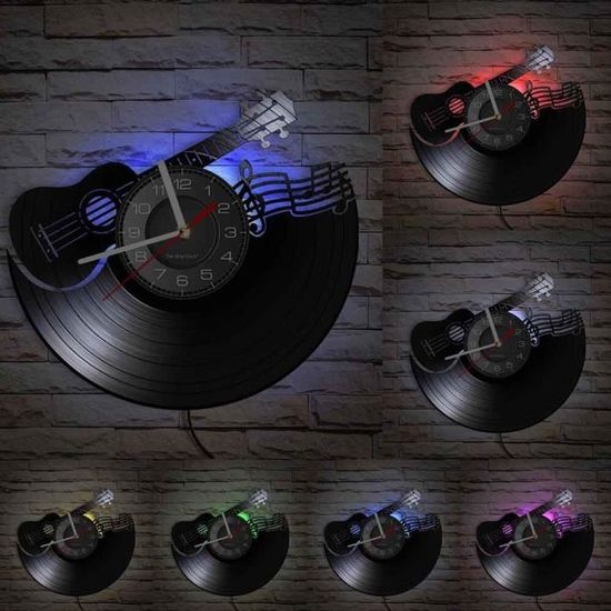 Horloge Murale Vinyle Musique - Design Batterie Et Guitare, Mouvement Silencieux (cadeau Déco)