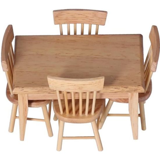 EJ.life table de maison de poupée Meubles de maison de poupée 1 table 4 chaises en bois 1:12 meubles miniatures pour enfants
