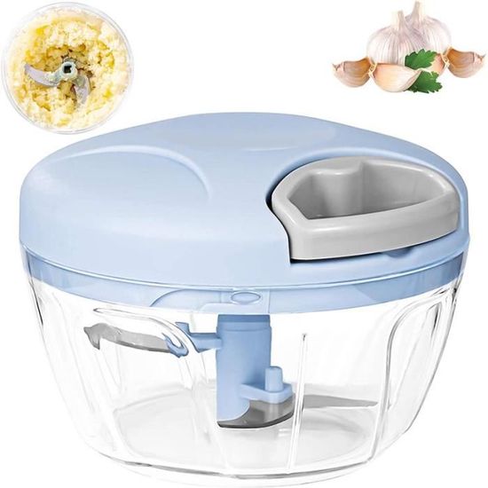 Hachoir Manuel 3 Lames 520ml - Pour Oignons, Ail, Herbes - Hachoir Multifonction Sans BPA - Bleu