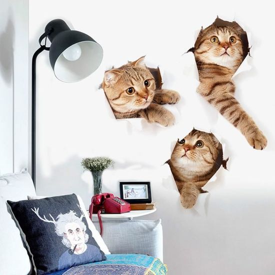 Burkfeeg 4 Pièces Stickers Muraux Chat Mignon - Décoration Kawaii Chambre Et WC 27x29cm