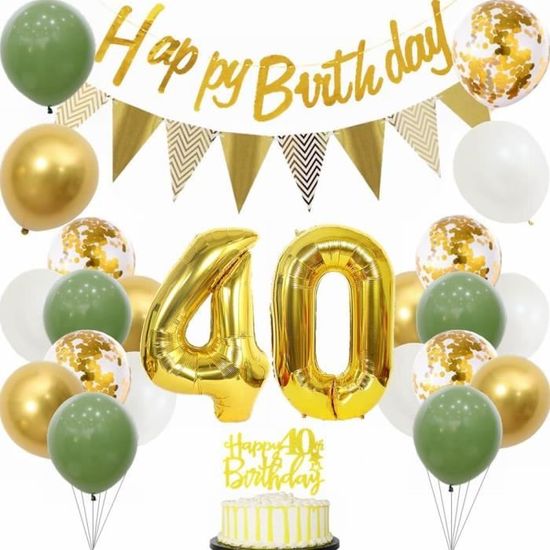 Décoration Anniversaire 40 Ans Femme - Kit Ballons, Bannière, Fanions, Cake Topper - Thème Rose Or Noir