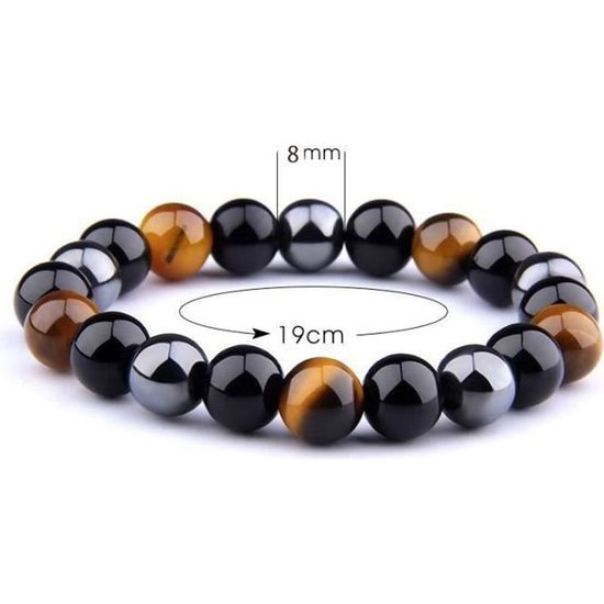 Bracelet Homme Perles œil De Tigre, Hématite, Obsidienne - Tressé Réglable 6-9.5 Pouces - Cadeau Homme, Papa, Saint-Valentin