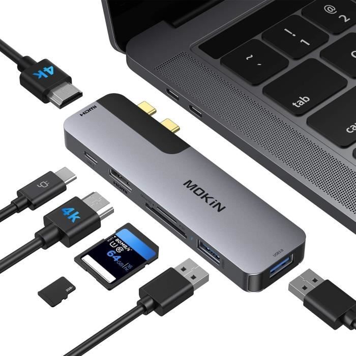 Hub USB C 7-en-2 Avec Ports USB 3.0, USB 2.0 Et USB-C - Adaptateur Multiport Pour MacBook, PC, PS5, TV (sans Charge) - 8